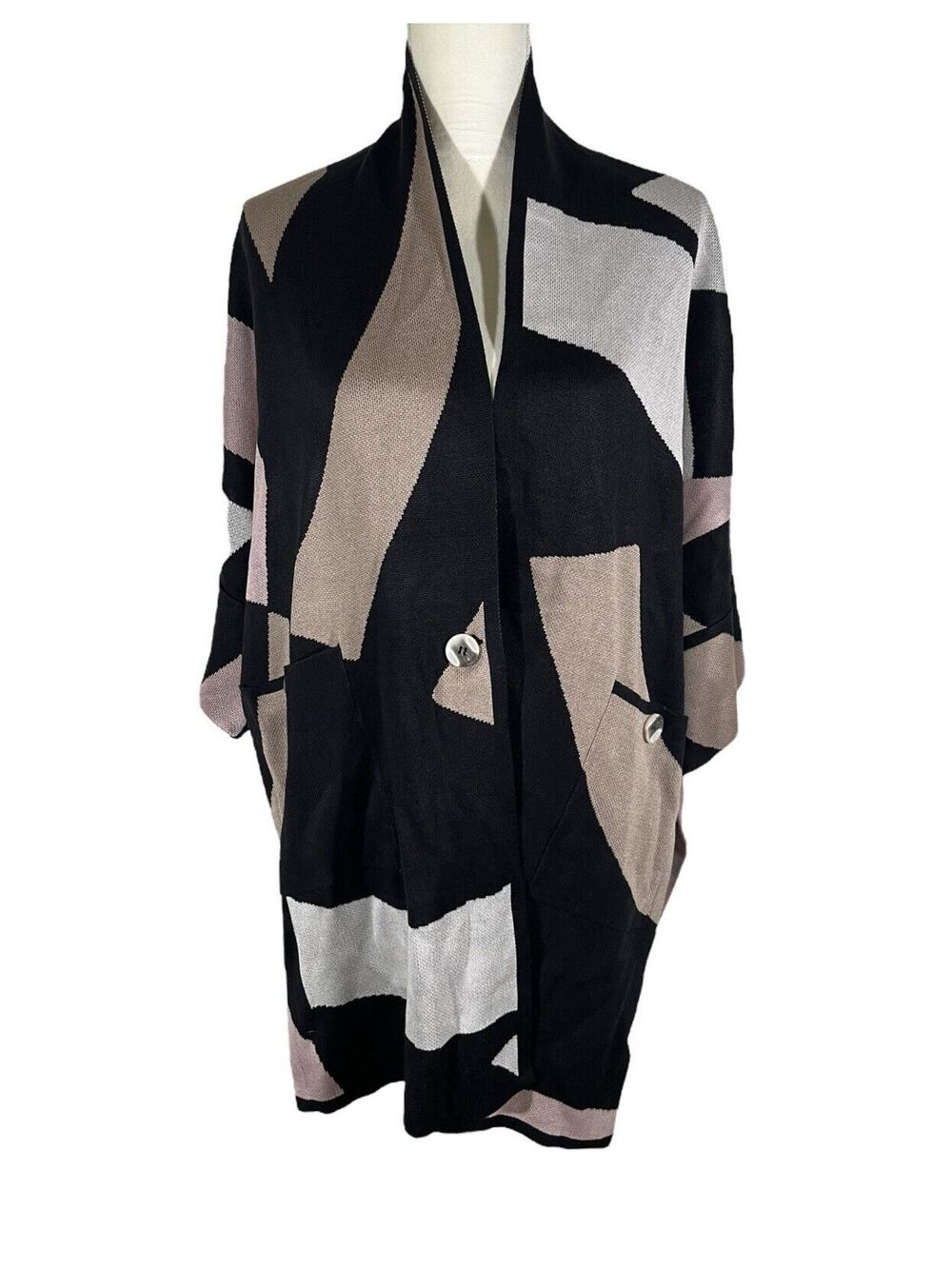 MarlaWynne Kimono Cardigan Sweater Long Button Front Pocket Side Slit Size XS
